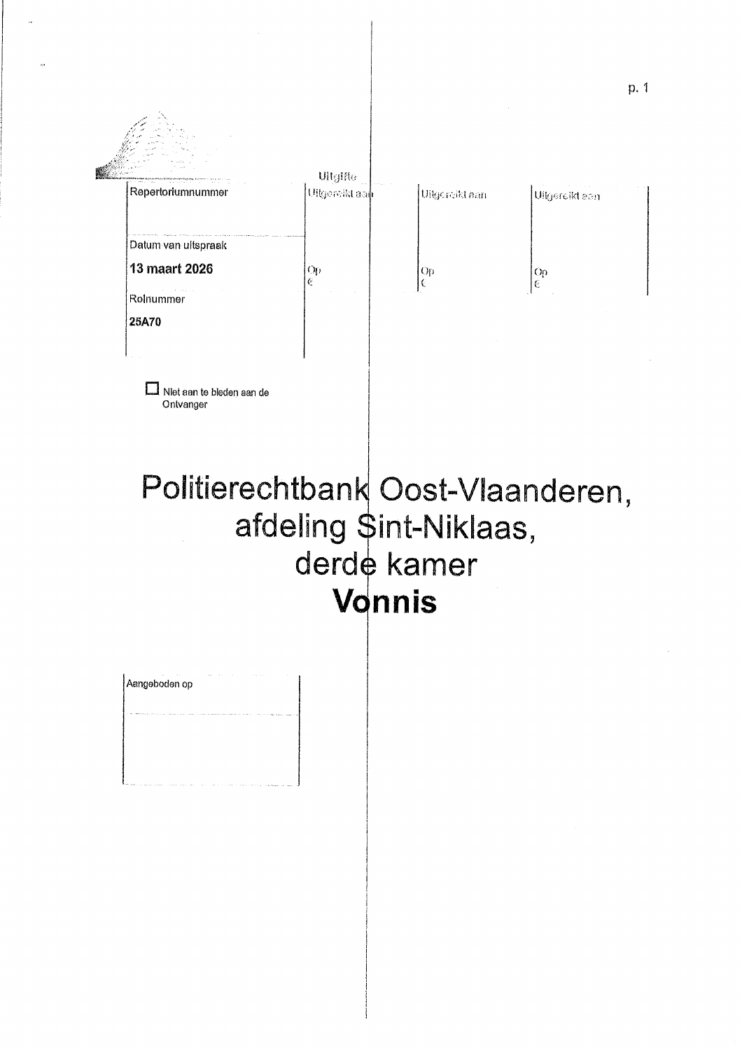 Voorpagina van het vonnis